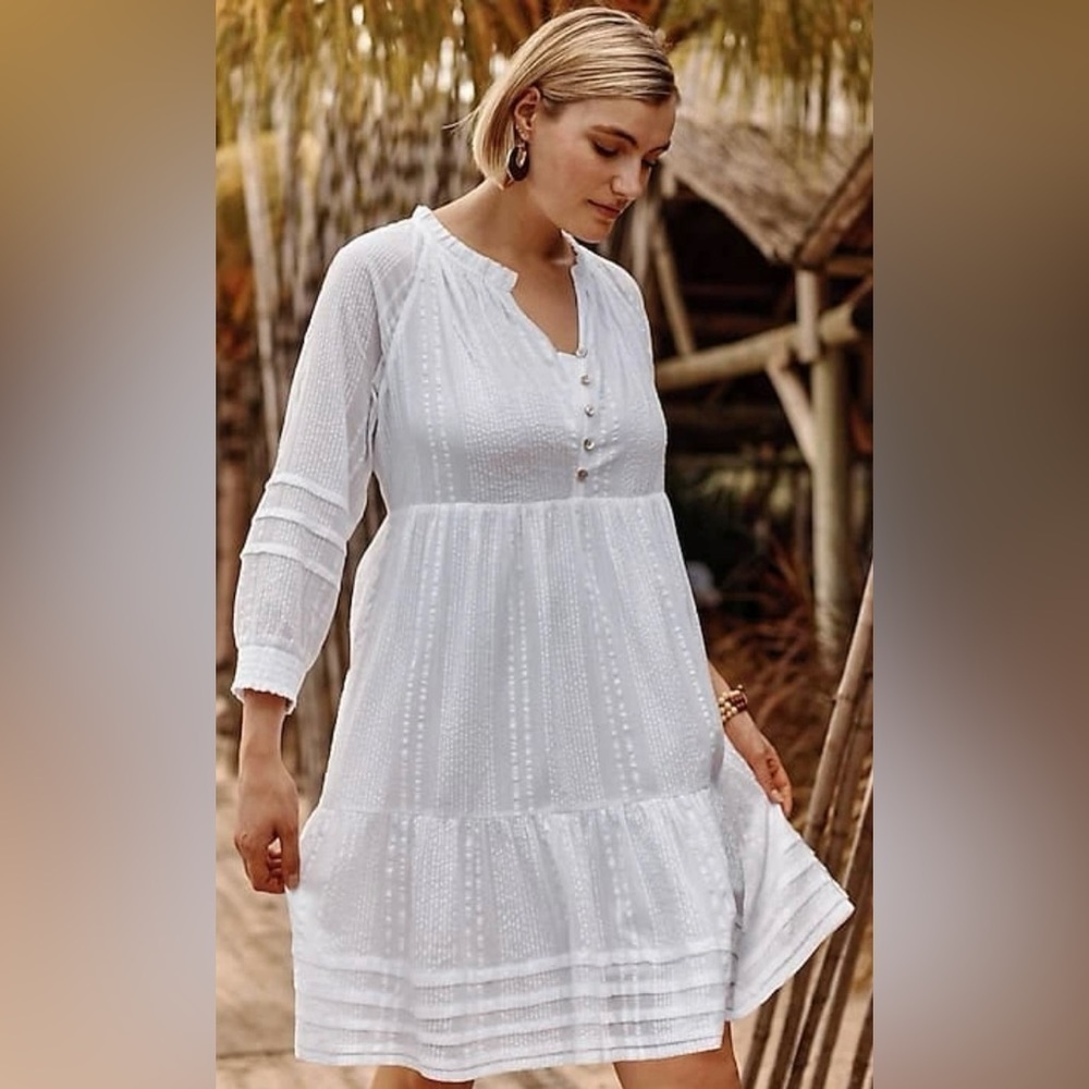 NWT J. Jill Tiered Button Front Dress Ruffle Details White Size XS - Picture 4 of 12